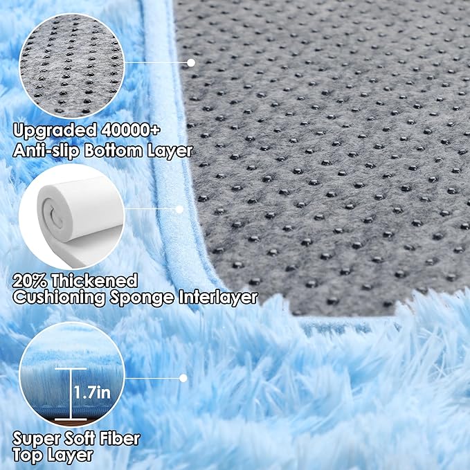 ONASAR Tie-Dye Blue Rugs for Living Room Bedroom, Fluffy 5x8 Bedside Area Rug, Soft Plush Shaggy Indoor Floor Carpet for Nursery Kids Girls Boys Teen Dorm Home Office Decor Aesthetic