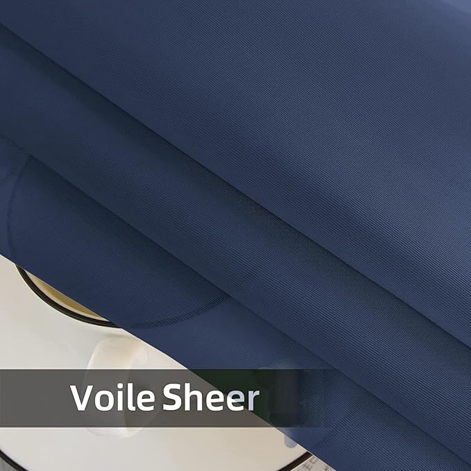 SpaceDresser Sheer Voile Window Treatment Rod Pocket Curtain Panels for Kitchen Bedroom Living Room Drapes Sunlight Filtering Privacy Semi Home Decor Assorted Colors Sizes (Navy, 52 W x 108 L)