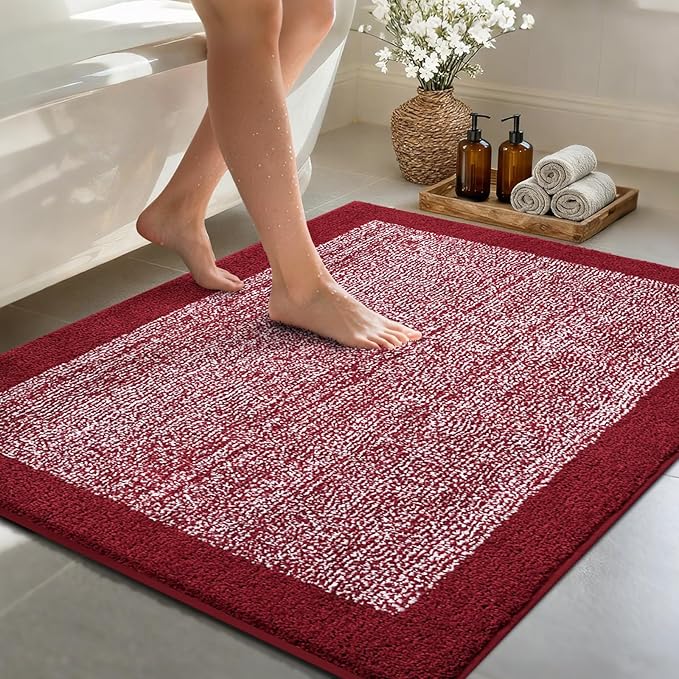 48x32 Large Bathroom Rugs Washable Non Slip, Red Bath Mat for Bathroom Floor Tub, Soft Absorbent Quick Dry Mats for Shower, Bathtub,Home Decor