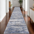 KOZYFLY Modern Abstract Washable Rug Runner 2.6x16 Hallway Rug Runner Non-Slip Soft Kitchen Runner Rugs, Grey-Blue Striped Carpet for Stair Entryway Bathroom Laundry Room Foyer