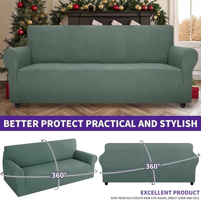 ZNSAYOTX Super Stretch Couch Cover (72"-92") Universal Sofa Covers with Elastic Bottom, Dog Cat Pets Friendly Washable Furniture Protector Fitted Sofa Slipcovers Stay in Place (Pea Green, Sofa)