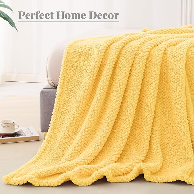 Whale Flotilla Twin Size Fuzzy Fleece Blanket for Bed, 60x80 Inch Fluffy Warm Soft Jacquard Blankets for All Season, Lightweight and Cozy, Yellow