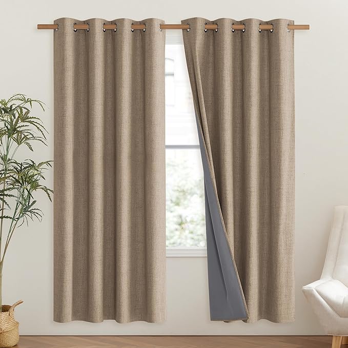 NICETOWN Burlap Vintage Open Linen Weave Flax Thermal Curtains, 100% Blackout Curtains 72" Long for Dining Room, Soundproof Window Treatment Drapes for Hall Room, 52" Wide Per Panel, Set of 2