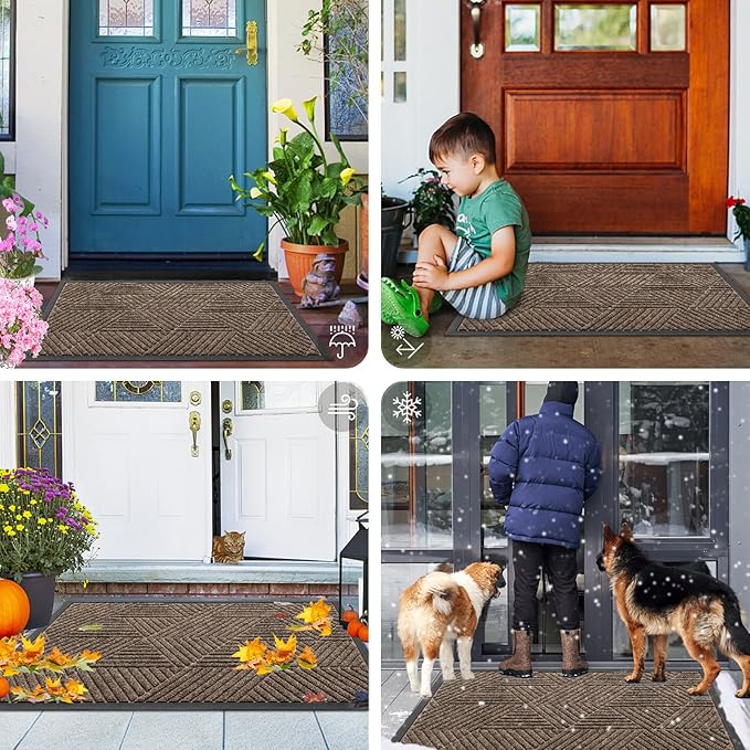 Smiry Front Door Mat Outside Entrance, Heavy Duty Sturdy Natural Rubber Doormat, Trap Dirt and Moisture, Easy Clean Low Profile Welcome Floor Mats for Indoor Outdoor Entry, 35X23 Inch, Brown