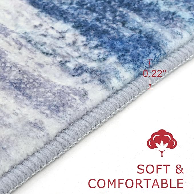 KOZYFLY 4x6 Area Rug Modern Abstract Washable Large Rugs for Entryway Non-Slip Soft Living Room Rug, Print Blue/Grey/Beige Throw Rugs Indoor Mat for High-Traffic Door Entrance, Nursery, Bedroom