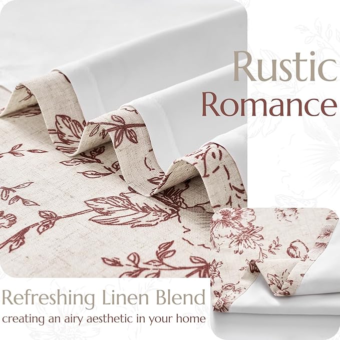 jinchan Lined Linen Blend Curtain Floral Curtains for Living Room 96 Inches Long Farmhouse Red Flower Printed Curtain Rod Pocket Back Tab Peony Patterned Drapes Curtains Set 2 Panels