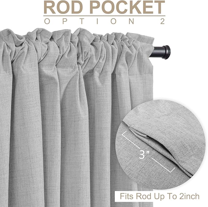 100% Blackout Shield Linen Blackout Curtains for Bedroom 108 Inches Long, Back Tab/Rod Pocket Living Room Drapes, Thermal Insulated Blackout Curtains 2 Panels Set, 50" W x 108" L, Grey