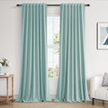 Guken Light Blue 100% Blackout Linen Curtains 100 Inch Length 2 Panels Set for Living Room Back Tab Thermal Insulated Black Out Drapes Room Darkening Farmhouse Style for Bedroom Window Curtains