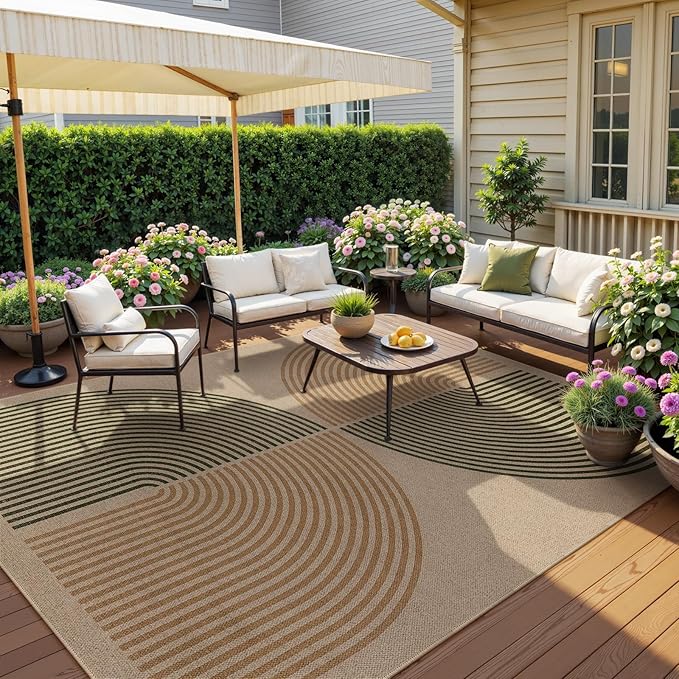 Lahome Enfys Modern Rainbow Easy Jute Rug, 8x10 Living Room Rug Indoor Outdoor Patio Farmhouse Large Area Rug, Contemporary Non Slip Non Shedding Carpet for Bedroom Backyard Dining Room