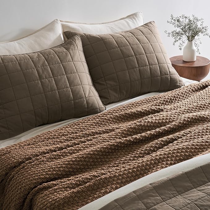 EVERGRACEHOME Chunky Chenille Knit Throw Blanket for Couch, Soft Luxurious Oversized King Moss Stitch Blanket for Bed, Large Cozy Farmhouse Knitted Throw for Sofa, Camel Brown, 92" x 108"