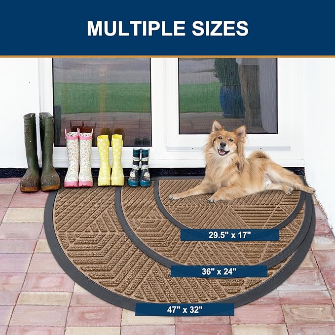 Smiry Half Circle Front Door Mat Outside Entrance, Heavy Duty Sturdy Natural Rubber Doormat, Trap Dirt and Moisture, Low Profile Mats for Indoor Outdoor Entry, Irregular Triangle (35x23, Coffee)