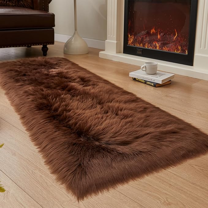 EasyJoy Ultra Soft Fluffy Rugs Faux Fur Rug Chair Cover Seat Pad Fuzzy Area Rug (2x6 ft Rectangle, Coffee)