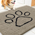 Smiry Dog Door Mat for Muddy Paws, Absorbent Dirt Trapper Non Slip Quick Dry Washable Chenille Mat for Mud Dogs, Entry Rug for Indoor and Outdoor (30x20 Inches, Warm Taupe and Black)
