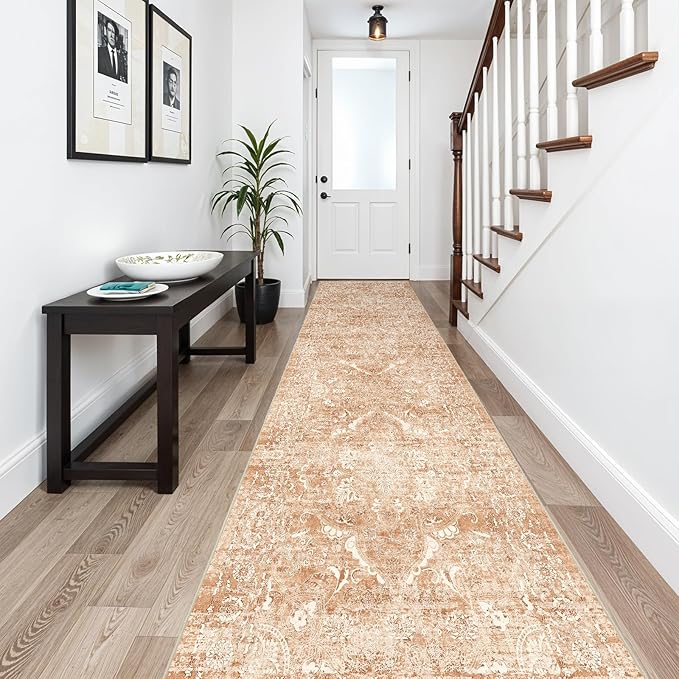 2'6"x14' Washable Hallway Runner Rug - Non Slip Kitchen Runner Rugs with Rubber Backing Vintage Low-Pile Carpet Runners for Entryway Dining Room Laundry Room Home Decor (Brick)