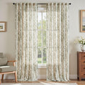 jinchan Linen Blend Floral Curtains for Living Room 96 Inch Length Farmhouse Printed Curtain Rod Pocket Back Tab Sage Green Peony Flower Patterned Drapes Bedroom Curtains Set 2 Panels