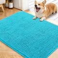 OLANLY Dog Door Mat for Muddy Paws 40x32, Absorbs Moisture and Dirt, Absorbent Non-Slip Washable Doormat, Quick Dry Chenille Mud Mat for Dogs, Entry Indoor Entryway Carpet for Inside Floor, Aqua Blue