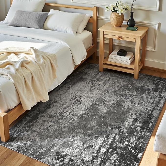Entrance Rugs Indoor 3x5 Black Entry Rug Washable Abstract Black Small Area Rug Non-Slip Low Pile Throw Rugs for Entryway, Kitchen Floor, Front Door Indoor Door Mat, Bathroom, Bedroom Bedside