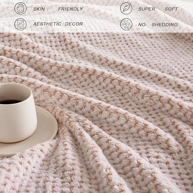 Exclusivo Mezcla Fleece Bed Blanket King Size, Super Soft and Warm Blankets for Couch, Sofa and Bed Waffle Textured, Cozy, Fuzzy and Lightweight (Heather Camel, 90x104 Inches)