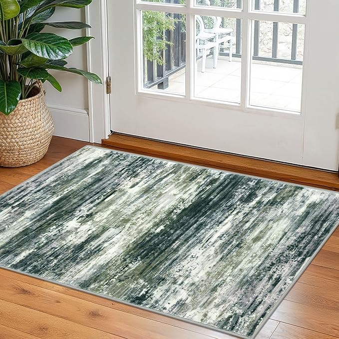 KOZYFLY Small Area Rug 2x3 Rug Entryway Rugs Modern Abstract Indoor Non-Slip Machine Washable Rug Green Yellow, Dining Room Rug with Soft Low Pile for Living Room Bath Office Small Carpet Floor Mats