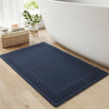 RESARE Waffle Bathroom Runner Rugs, Super Absorbent Bath Mat Non Slip Washable Quick Dry, Upgraded Ultra Soft Boho Bath Rugs with Tassels for Hallway Bedroom Laundry Room, 20"x32" Navy