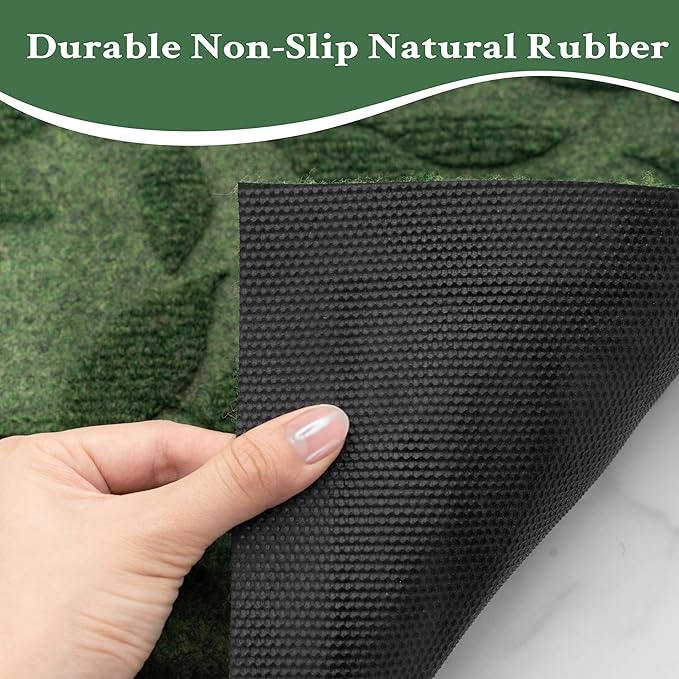 Green Leaves Outdoor Indoor Entrance Doormats, Absorbent Durable Heavy Duty Welcome Front Door Mat,Thick Natural Rubber Back,Easy Clean Entryway Mat 23x35 Inch, Low Profile