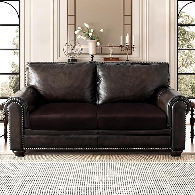Leather Look Couch Cushion Covers Sofa Seat Slipcovers Sets Couches Furniture Protector for Sectional Armchair Loveseat Pets Kids Stretch Spandex Fabric (2 Cushion Loveseat, Chocolate)