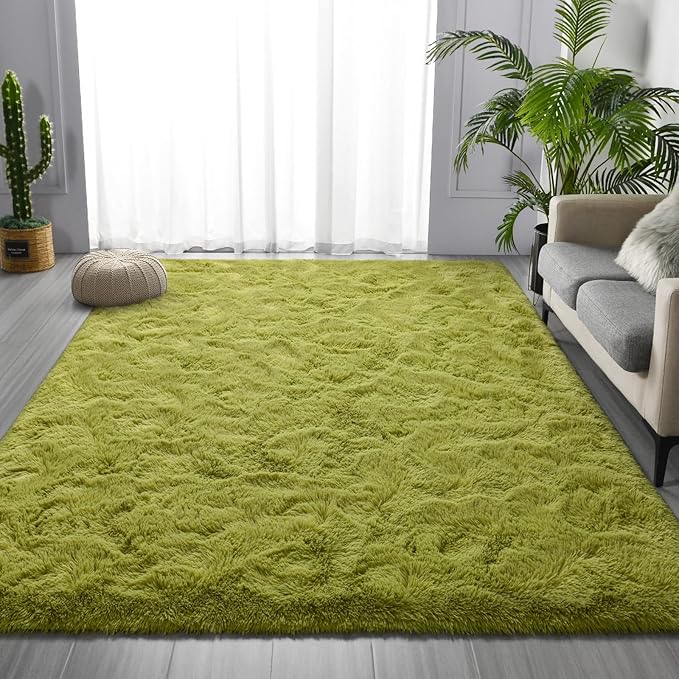 Deerhoo Shag Area Rug, 4 X 6 Plush Fuzzy Rugs for Living Room, Ultra Soft Fluffy Furry Rug for Bedroom, Indoor Carpet Nursery Rugs for Kids Room Home Decor, Green