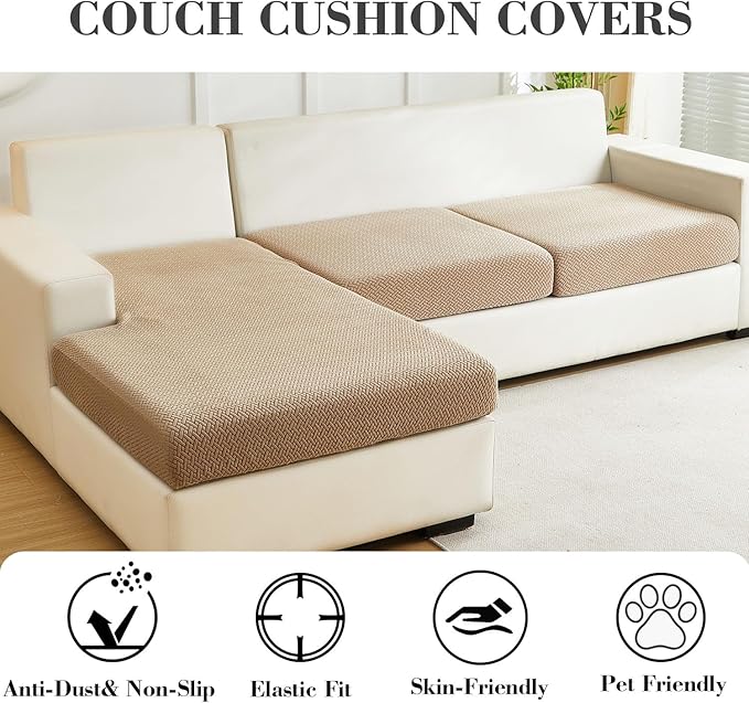 Sofa Covers Couch Covers for Sofa Pet Friendly Couch Cushion Covers Universal Sofa Covers Washable Stretch Slipcovers for Sectional Sofa (Texture Light Coffee, 2 Seats + Chaise Cover)