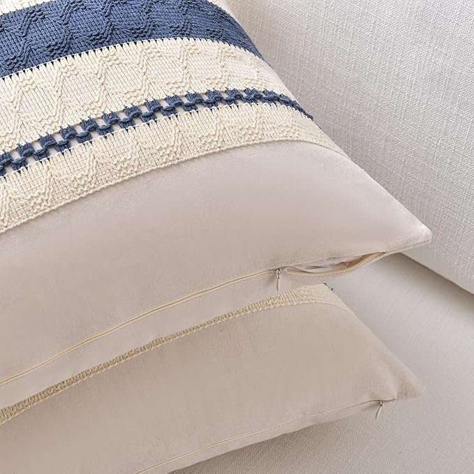 Fancy Homi Set of 1 Dusty Blue Vintage Long Lumbar Decorative Throw Pillow Covers 12x24 Inch for Couch Bed Sofa Chair Bedroom, Rustic Retro Square Cushion Case, Modern Farmhouse Boho Room Decor