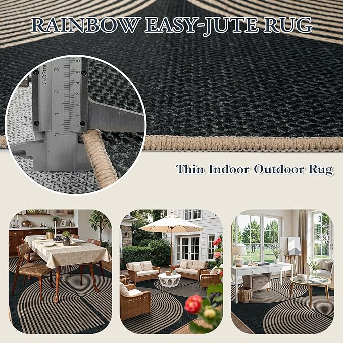 Lahome Enfys Modern Rainbow Easy Jute Rug, 6x9 Area Rugs for Living Room Outdoor Patio Washable Indoor Outdoor Dining Room Carpet, Farmhouse Large Non Slip Carpet for Bedromm Backyard Office