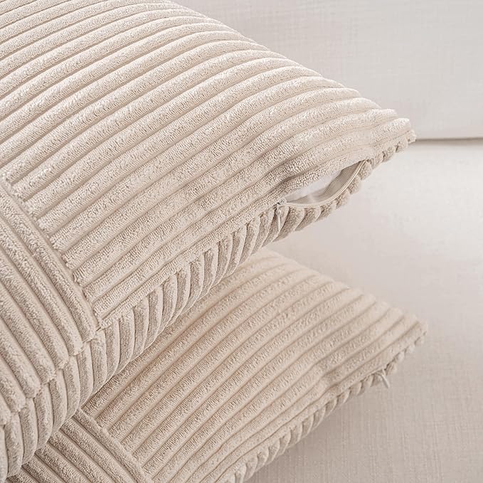 Fancy Homi 2 Packs Tan Lumbar Decorative Throw Pillow Covers 16x26 Inch for Living Room Couch Bed Sofa, Farmhouse Boho Home Decor, Soft Striped Corduroy Rectangle Accent Cushion Case 65x40 cm