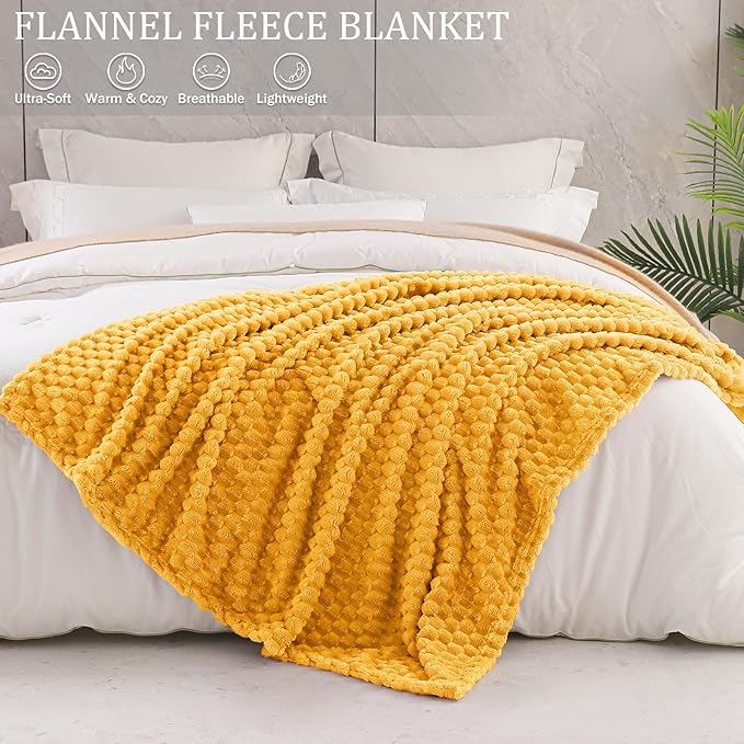 Exclusivo Mezcla Fleece Twin Blanket for Bed, Extra Large Fuzzy Mustard Yellow Bed Blankets, Soft Cozy Plush Sofa Throws for All Seasons, 60x80 Inches