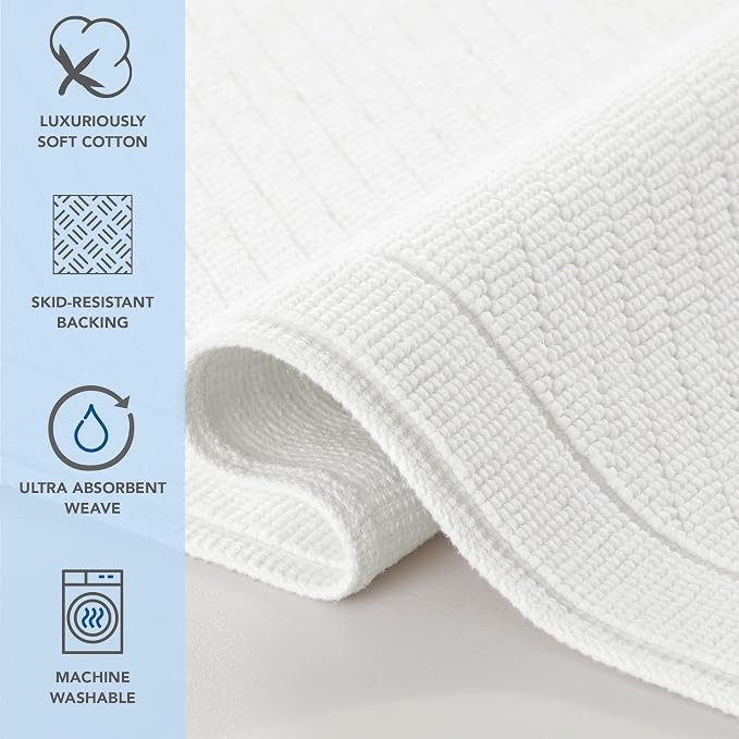 Bath Rug 24x36 in Cotton Woven Slip-Resistant White