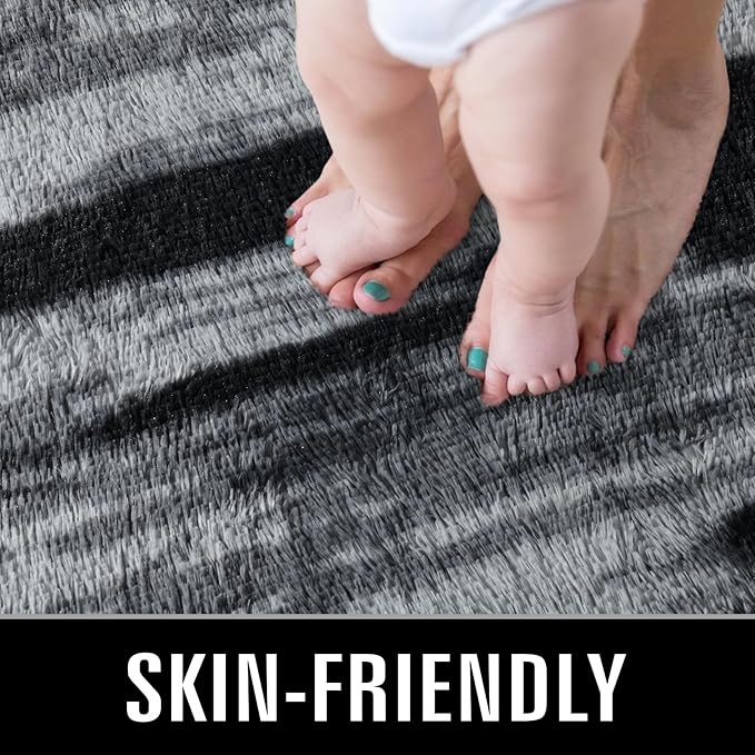 TWINNIS Super Soft Shaggy Rugs Fluffy Carpets, 6x9 Feet, Indoor Modern Plush Area Rugs for Living Room Bedroom Kids Room Nursery Home Decor, Upgrade Anti-Skid Rectangular Fuzzy Rug, Charcoal Grey