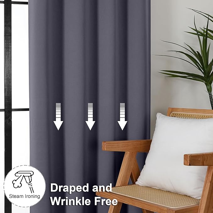Simplebrand Ava Grey Blackout Curtains for Bedroom 90 Inches Long 2 Panels Set, Solid Privacy Energy Saving Living Room Window Treatment Curtains Blackout Drapes, W40 x L90 Inch, Grey