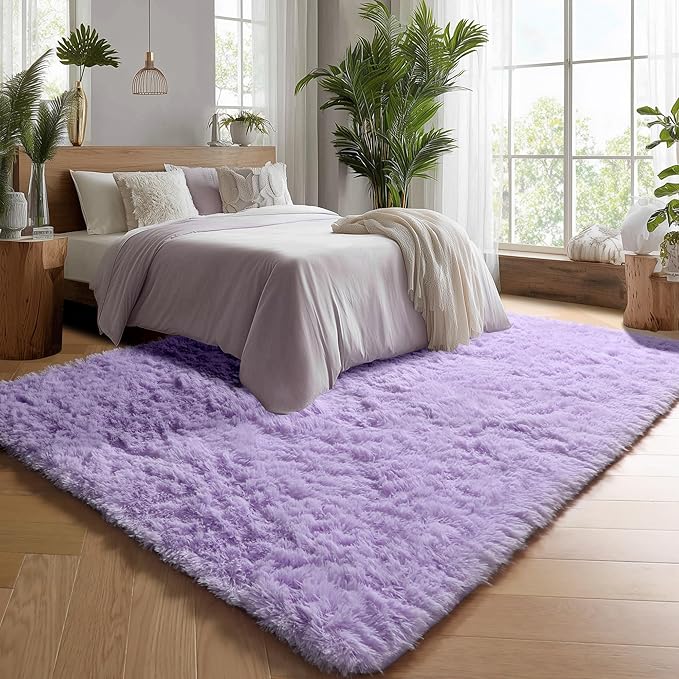 ONASAR Purple Rugs for Living Room Bedroom, 5x8 Fluffy Bedside Area Rug, Soft Plush Shaggy Indoor Floor Carpet for Nursery Kids Girls Boys Teen Dorm Home Office Decor Aesthetic