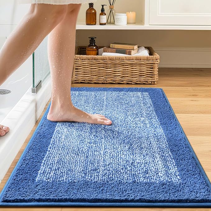 36x24 Large Bathroom Rugs Washable Non Slip, Blue Bath Mat for Bathroom Floor Tub, Soft Absorbent Quick Dry Mats for Shower, Bathtub,Home Decor