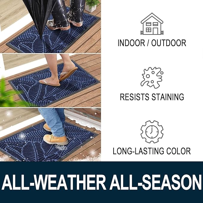 Colorxy Waterproof Doormat, Sturdy Natural Rubber Front Indoor Mat, Non Slip Low Profile Indoor Outdoor Door Mats, Stain and Fade Resistant Floor Mat, Easy Clean Patio Entrance Mat, 47''x24'', Navy