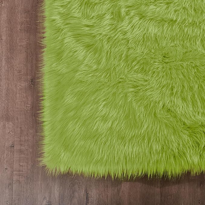Goolela Lime Green Fluffy Runner Rug 2x6 Faux Fur Fuzzy Furry Rugs for Bedroom Bedside Shaggy Soft Rug Washable Rectangle