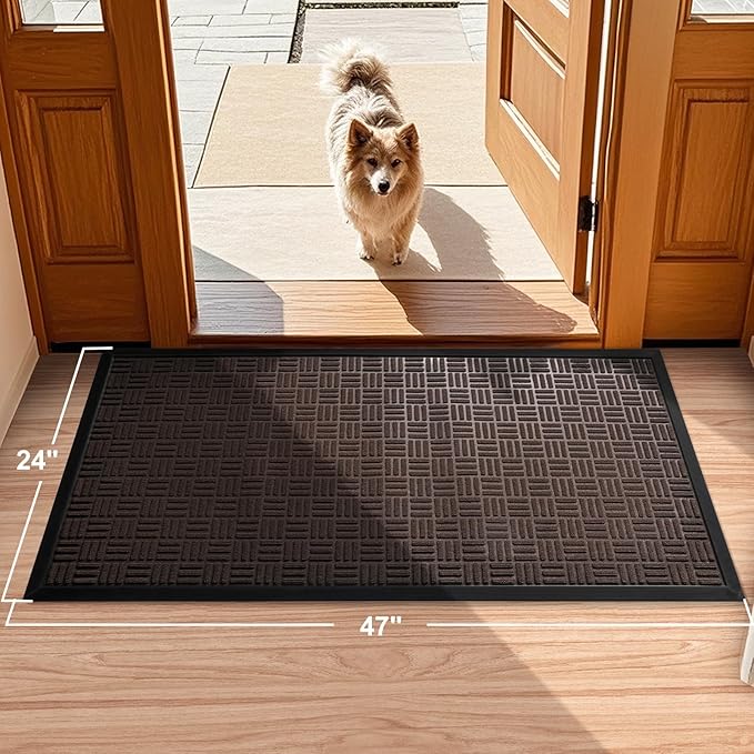 Mibao Front Door Mat, Heavy Duty Durable Welcome Mat for Outdoor Indoor, Dirt Trapper Waterproof Super Absorbent Door Mat for Entryway Outside Patio Porch, 47" x 24", Coffee