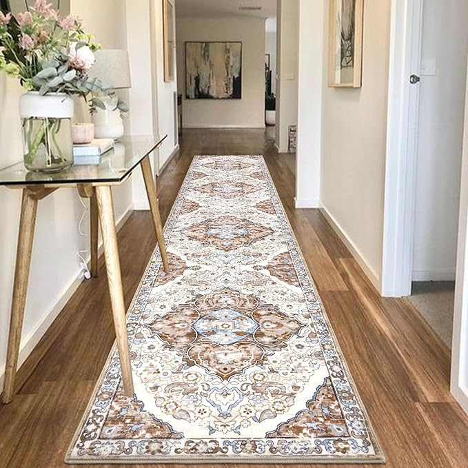 HEBE Hallway Runner Rug 2'8''x14' Washable Vintage Distressed Area Rugs Non Slip Laundry Rug Runner Boho Floor Carpet Runners for Hallways Entryway Laundry Room Kitchen Bathroom