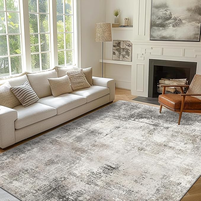 BEIMO Area Rugs 8x10 Machine Washable Rug for Bedroom Living Room Dining Room, Large Modern Abstract Soft Rugs, Indoor Low Pile Carpet with Non Slip Rubber Backing, Abstract Gray