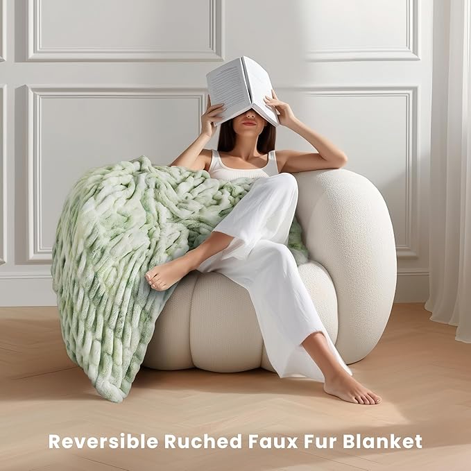 Ultra Soft Cozy Faux Fur Throw Blanket, Fuzzy Plush Thick Bubble Blanket, Oversize Luxury Fluffy Blanket for Couch, Sofa, Bedroom, and Living Room,50x60 Inches,Double Sided Tie-Dye Sage