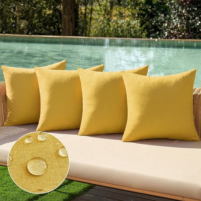 MIULEE Pack of 4 Decorative Outdoor Throw Pillow Covers Linen Waterproof Pillow Covers Farmhouse Cushion Cases for Patio Garden Tent Balcony Couch Sofa 16x16 inch Yellow