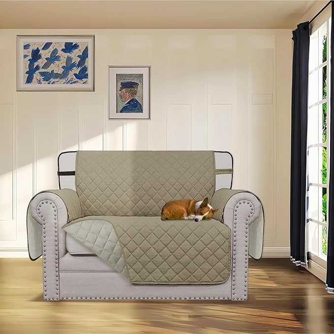 Easy-Going Reversible Chair Cover Washable Sofa Cover for Dogs Water Resistant Couch Slipcover Furniture Protector Cover with Adjustable Straps for Pets (Chair 30 in, Beige/Beige)