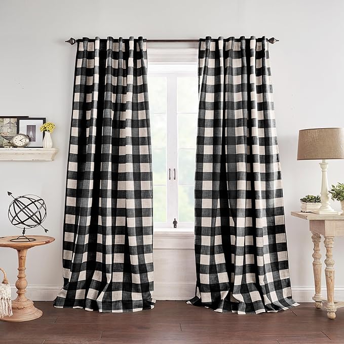 Elrene Home Fashions Farmhouse Living Grainger Buffalo-Check Room Darkening Window Curtain, Living Room and Bedroom Drape with Rod Pocket Tabs, 52" x 108", Black, 1 Panel