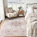 Lofus 3x5 Area Rugs for Living Room, Washable Area Rug, Rugs for Bedroom, Kitchen, Vintage Boho Carpet, Soft Non-Slip, Low Pile Large Area Rug for Office Dining Room, Pink