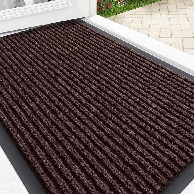 OLANLY Front Door Mat Indoor Outdoor Entrance, Waterproof Heavy Duty Doormat, Fade Resistant, Low Profile, Easy Clean Patio Porch Welcome Floor Mats for Entry, 35x23, Brown