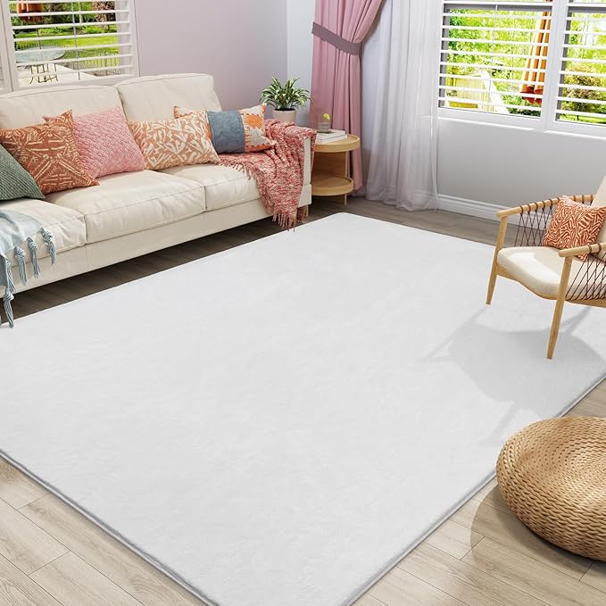 Amearea Large Modern Area Rugs for Bedroom Living Room, 5x8 Feet White Thickened Memory Foam Rug, Fluffy Indoor Washable Rugs Non Slip Minimalist Carpet for Boys Girls Dorm Nursery Room Decor