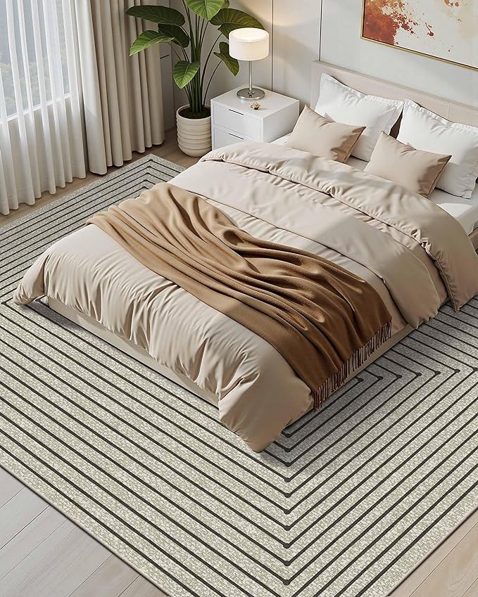 Latte&Fog 9x12 Area Rug for Living Room, Extra Large Beige Modern Abstract Washable Rugs, Boho Non Slip Low Pile Carpet for Indoor Bedroom Dining Room, Office, Dorm, Classroom and Farmhouse - Beige